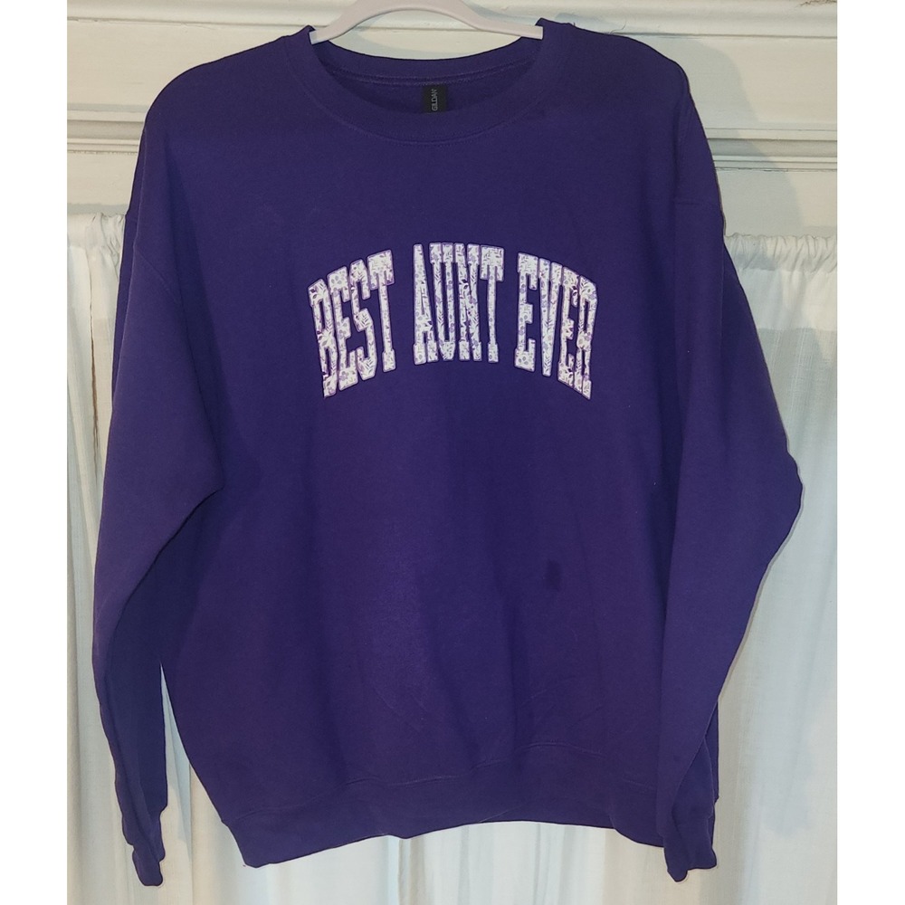 Gildan Heavy Blend Purple Crewneck Sweatshirt Best Aunt Ever Graphic Mens L